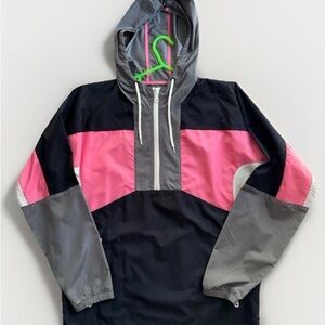 Urban Outfitters Black and Pink Hooded Windbreaker
